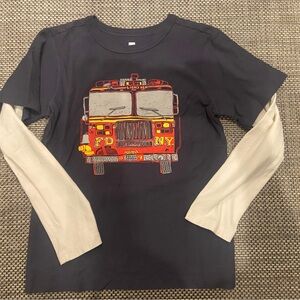 New Tea Collection Kid’s Sz 10 Fire Truck Graphic Baseball Long Sleeve T-Shirt